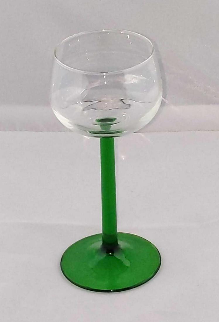 Five Vintage Stemmed Green Luminarc Wine Glasses: Set of Five Tall Emerald Green Stemmed Hock French Vintage Luminarc Glasses circa 1980s. This style were made in France in the 1980s by the famed Luminarc company. Designed for drinking the white wine