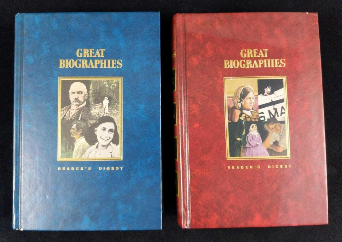 2 Volumes Readers Digest Great Biographies: This lot includes: (1) Readers Digest Great Biographies by the Editors Of The Reader's Digest. Published by The Reader's Digest in 1987. Has bios on Abraham Lincoln,Anne Franke, Albert Schwitzer and P