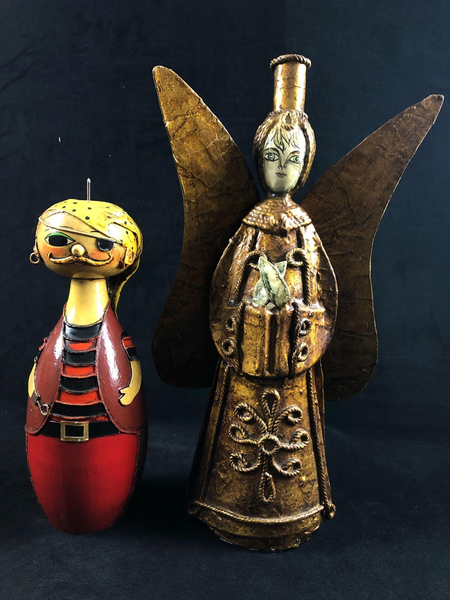 Vintage Folk Art paper Mache Candle Stick Holder: Vintage Folk Art paper Mache Candle Stick Holder Figures Pirate & Angel . This lot includes two hand painted handmade figures that are 11" & 16" tall.
