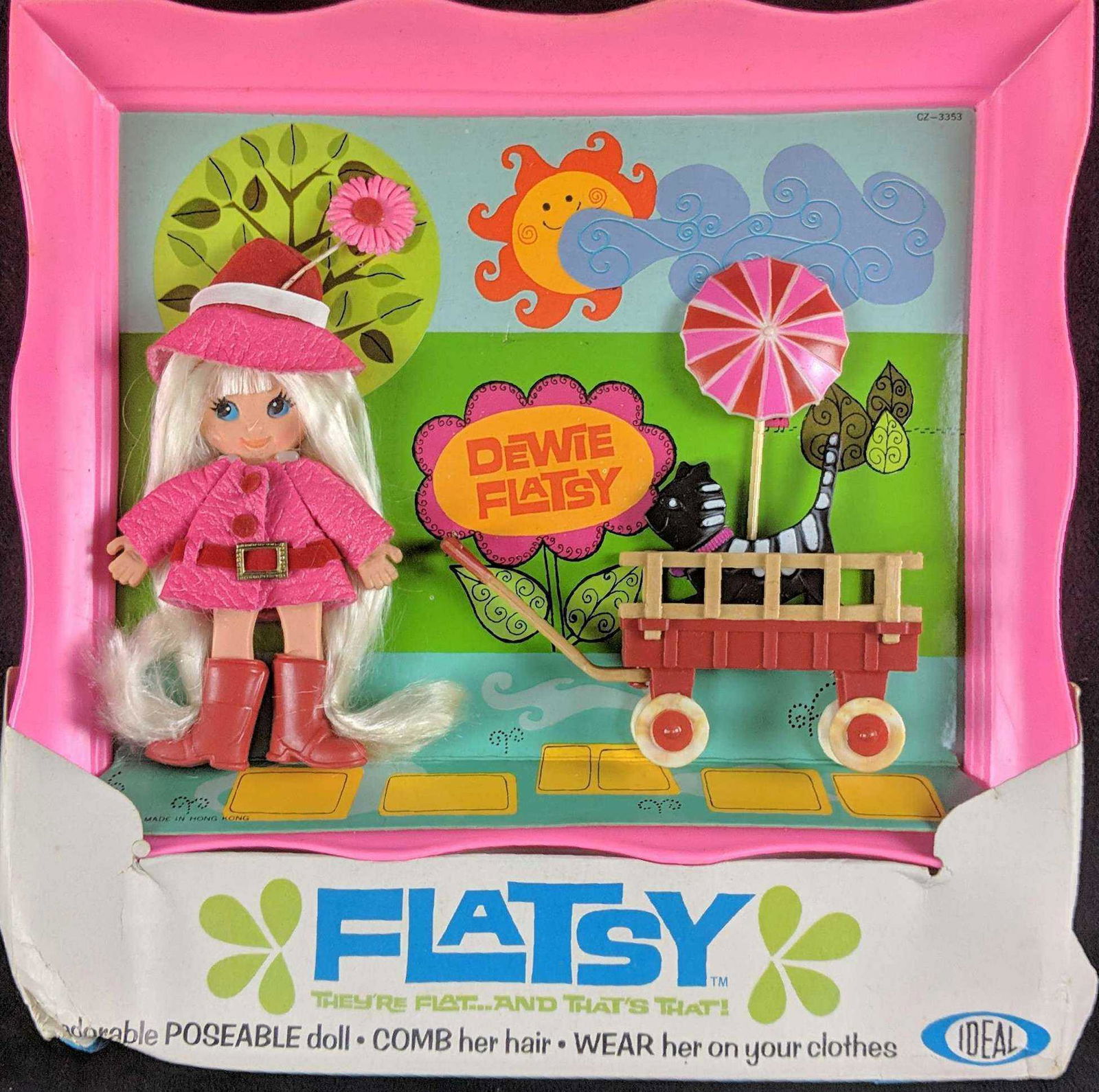 Vintage Ideal Dewie Flatsy Poseable Doll In Frame
