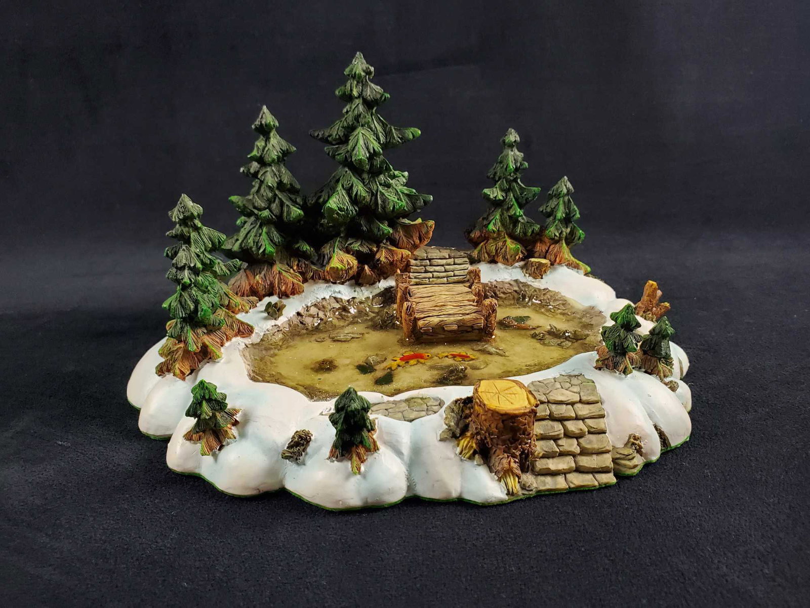 Retired Department 56 Village Pine Point Pond: From the Dickens Village General Accessories Series, General Item #52618. Produced during 1995-1999. Comes in original box and sleeve. Hand painted cast resin with lots of fun details from the pond wi