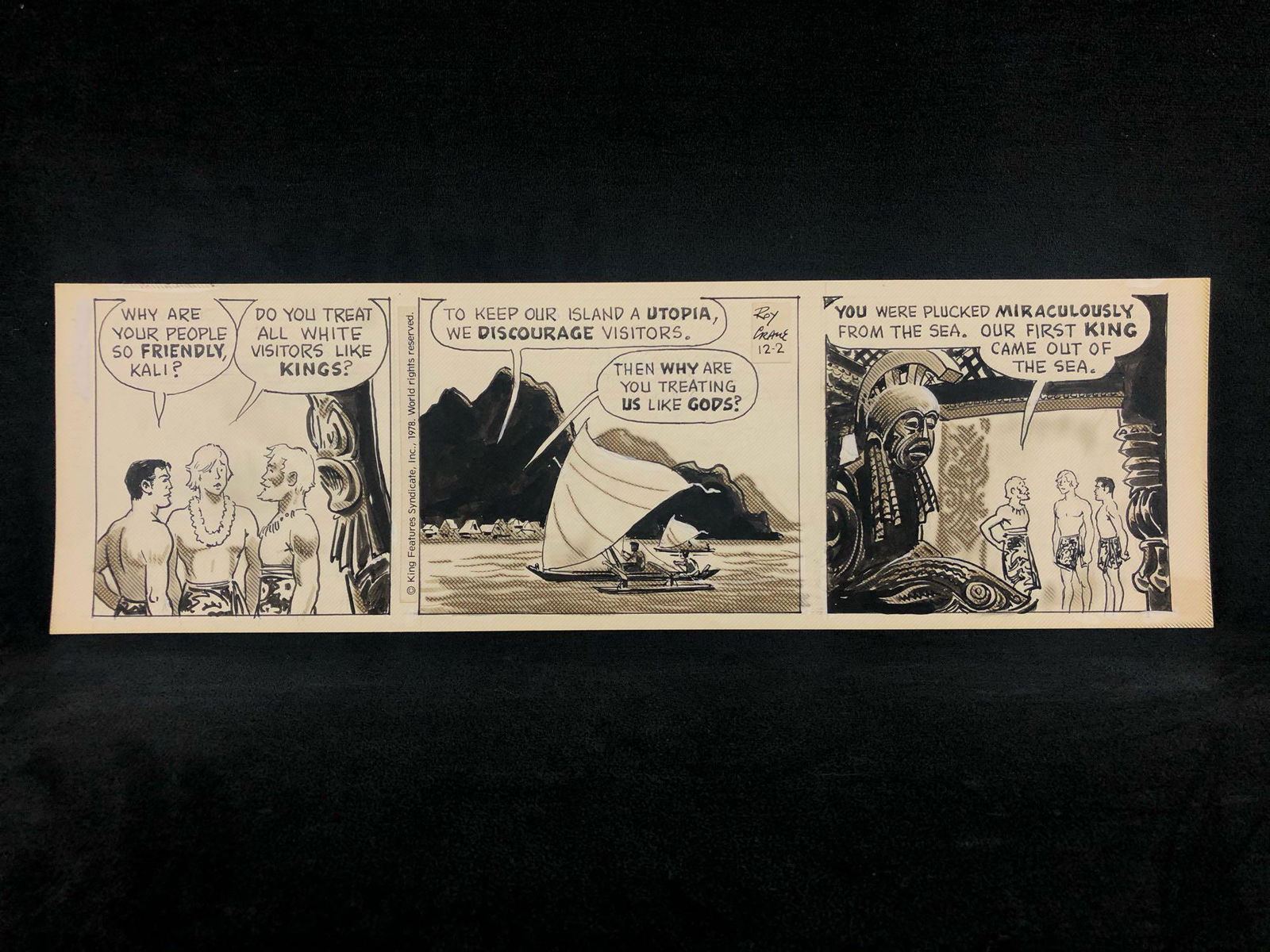 Roy Crane "Buz Sawyer" Sunday Comic Strip Original Art: Henry Schlensker (as Roy Crane) Buz Sawyer 12-2-78 16.25 x 4.75 image pencil/ink on bristol board signed in great condition. Royston Campbell Crane, who signed his work Roy Crane, was an American cart