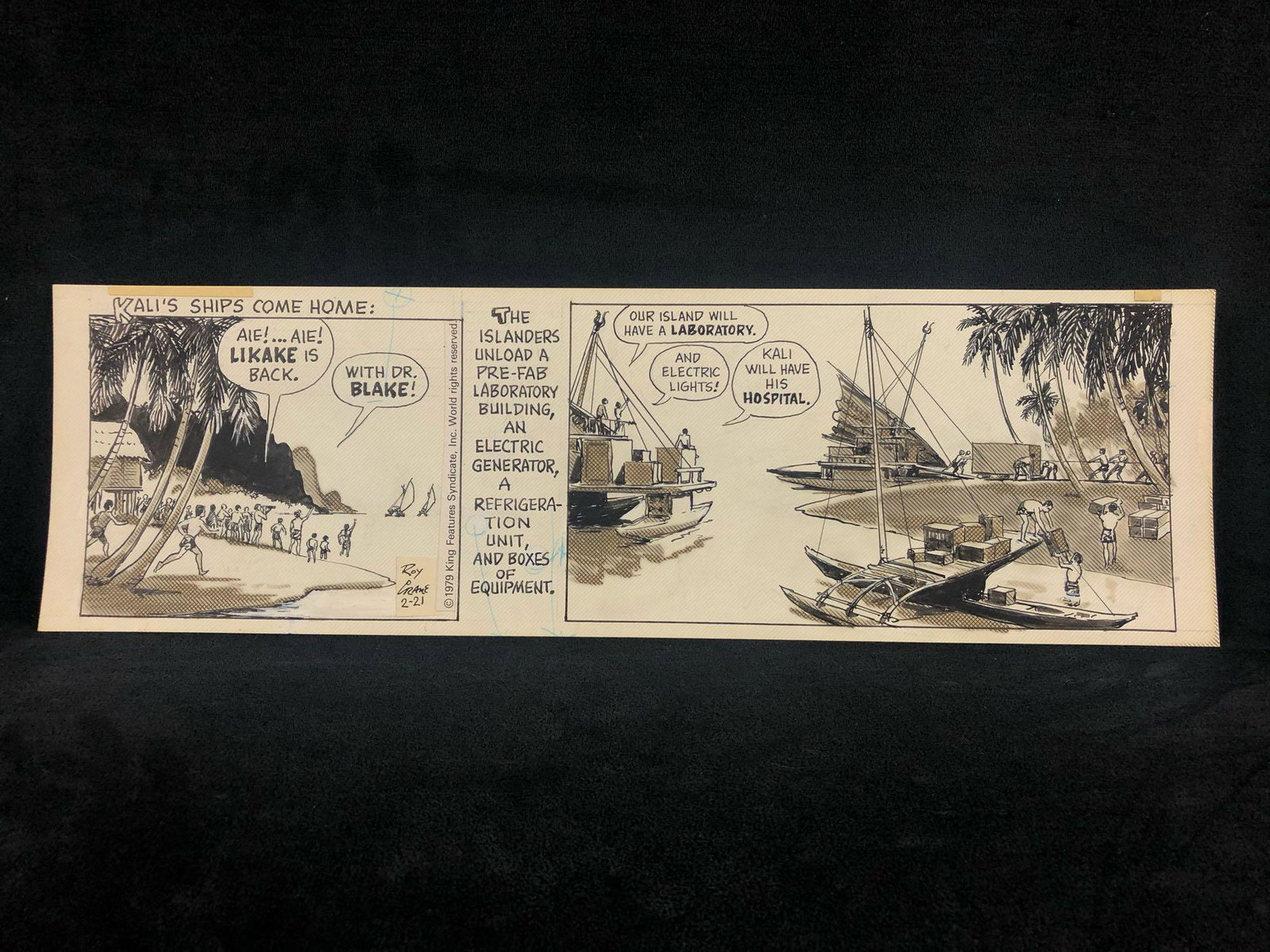 Roy Crane "Buz Sawyer" Sunday Comic Strip Original Art: Henry Schlensker (as Roy Crane) Buz Sawyer 2-21-79 16.25 x 4.75 image pencil/ink on bristol board signed in great condition. Royston Campbell Crane, who signed his work Roy Crane, was an American cart