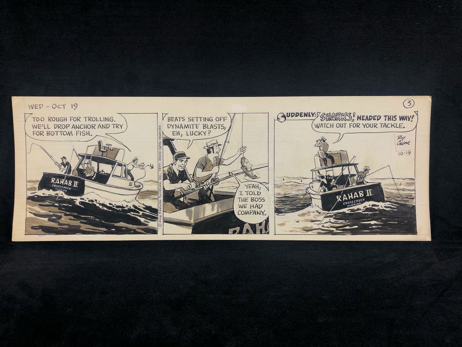 Roy Crane "Buz Sawyer" Sunday Comic Strip Original Art: Henry Schlensker (as Roy Crane) Buz Sawyer 12-19-1977 16.25 x 4.75 image pencil/ink on bristol board signed in great condition. Royston Campbell Crane, who signed his work Roy Crane, was an American c