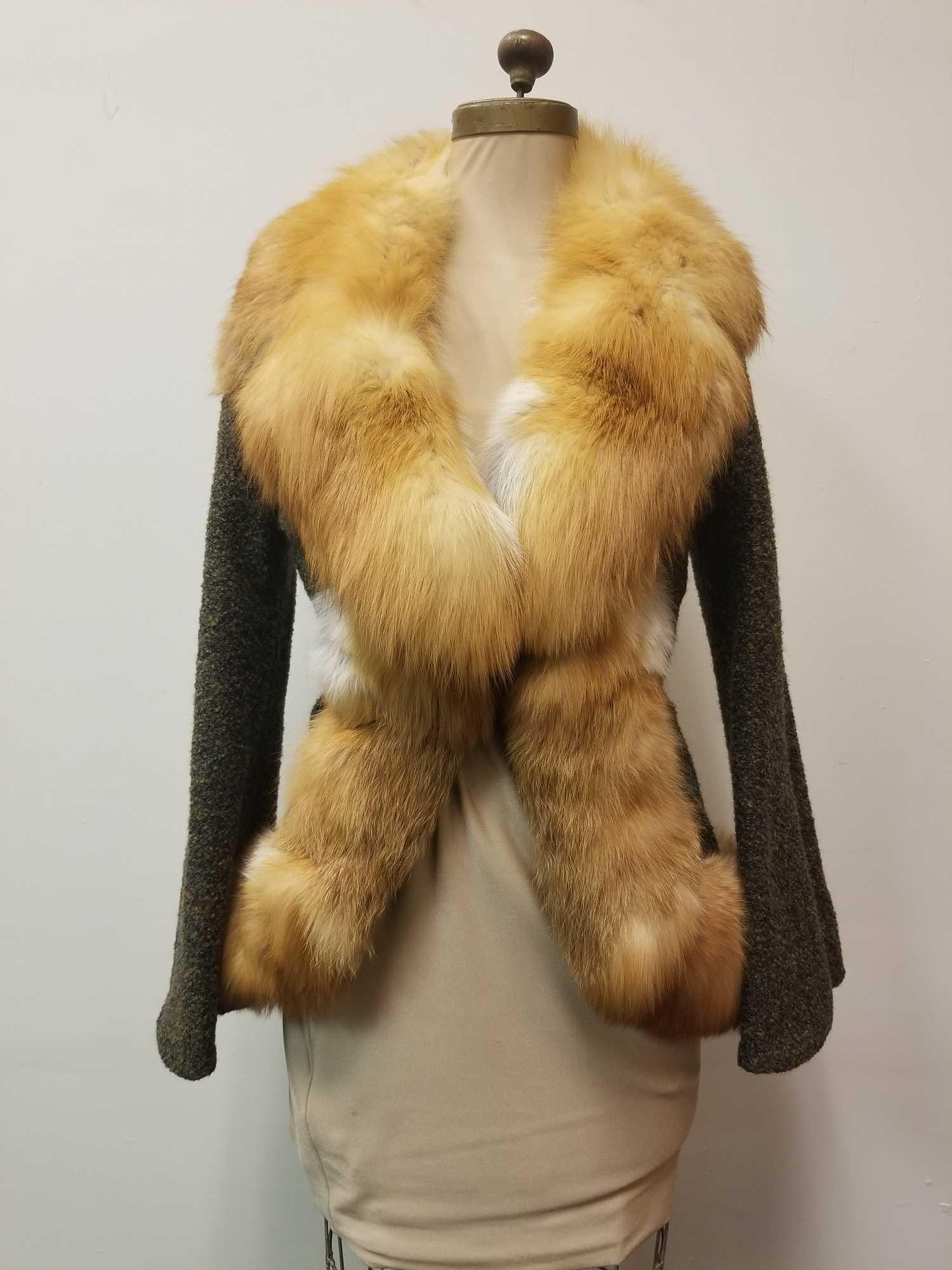 Wool Blazer Jacket with Red Fox Collar and Trim (1 of 6)