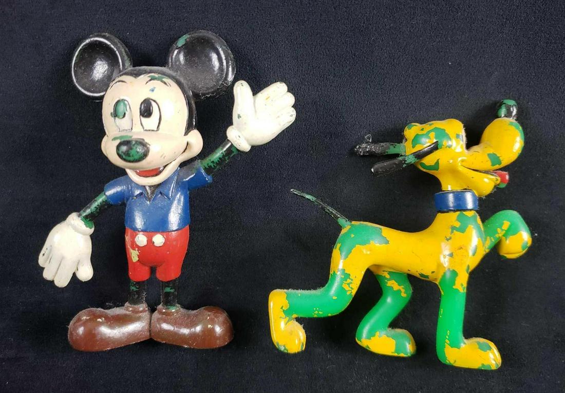 Pre 1986 Walt Disney Productions Mickey Mouse and Pluto: Pre 1986 Walt Disney Productions Mickey Mouse and Pluto Vinyl Figurines. This set of vinyl Mickey and Pluto figurines is in overall fair condition. The items show a significant amount of paint loss du