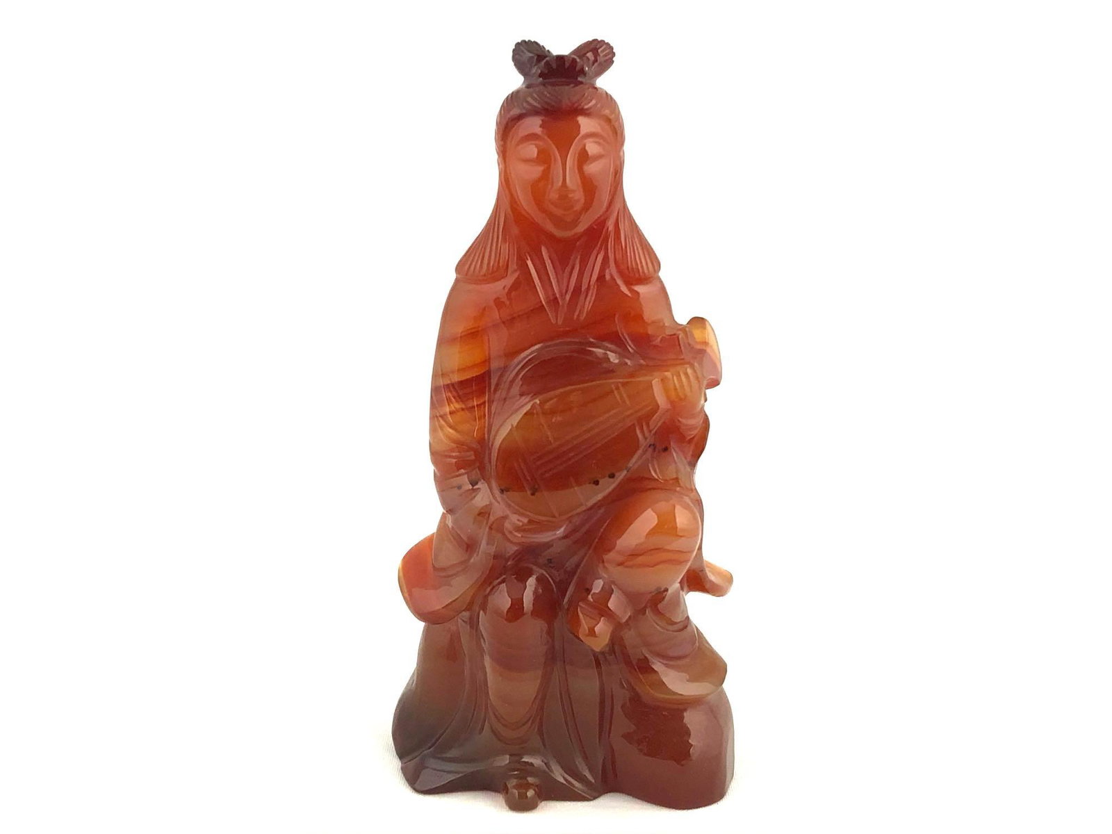 Vintage Hand Carved Natural Carnelian Stone Chinese: Vintage Hand Carved Natural Carnelian Stone Chinese Lucky God Benten. This vintage handmade piece is in excellent condition with no chips cracks repairs or breaks 4" tall. Benzaiten (å¼æ‰å¤© o