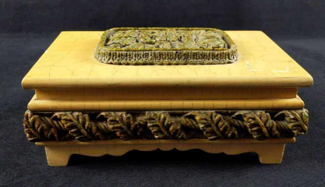 Original Zarebski Mayan Malachite Jewelry Box: Original Zarebski Mayan Malachite Jewelry Box. Designed by a Polish immigrant and multi-hyphenate, Michael Anthony Zarebski, who styled this proprietary material as â€œgreenstone”, its compo