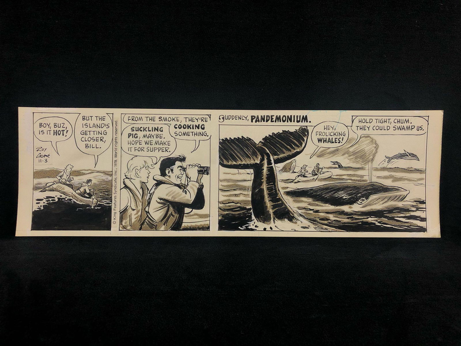 Roy Crane "Buz Sawyer" Sunday Comic Strip Original Art: Henry Schlensker (as Roy Crane) Buz Sawyer 11-1-78 16.25 x 4.75 image pencil/ink on bristol board signed in great condition. Royston Campbell Crane, who signed his work Roy Crane, was an American cart