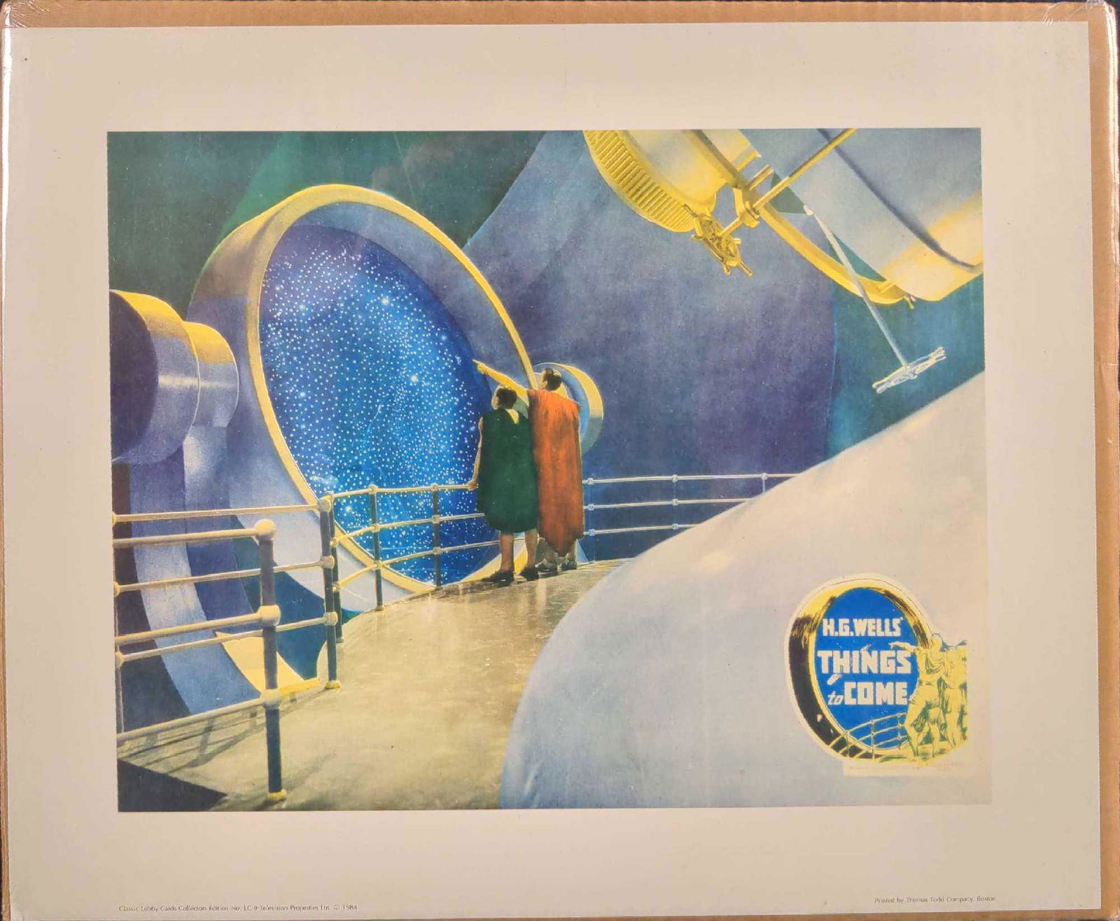 HG Wells Things To Come Reproduction Lobby Card: Here is a reproduction lobby card from the movie "Things To Come" from 1936. This copy was made in 1984 by Television Properties Ldt as part of their "Classic Lobby Cards Collectors Edition (No. LC 9)