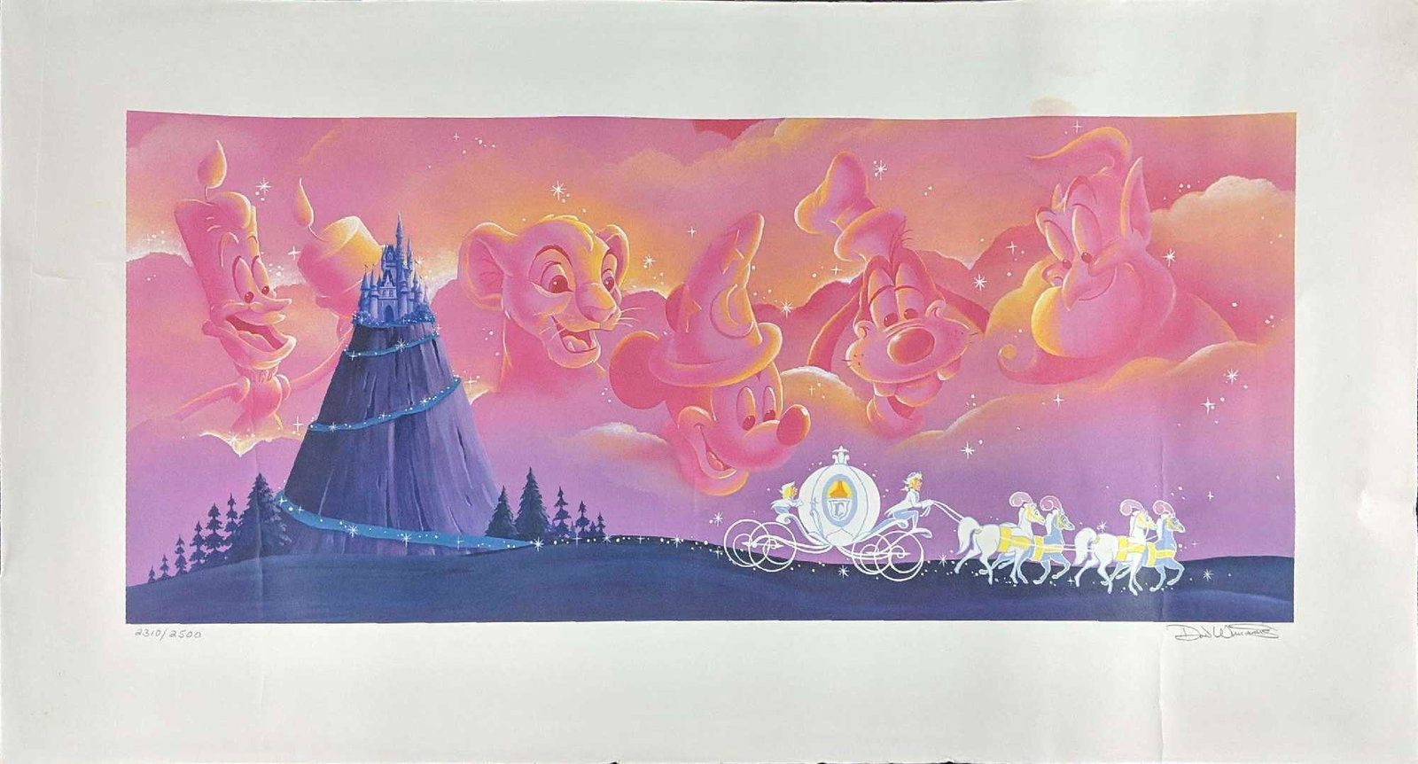 Disney Remembering The Magic Together Signed Litho A: Disney Remembering The Magic Together Signed Lithograph by artist Don "Ducky" Williams. #2310 out of #2500. Print shows classic Disney characters like Lumiere, Simba, Mickey Mouse, Goofy, And The Geni