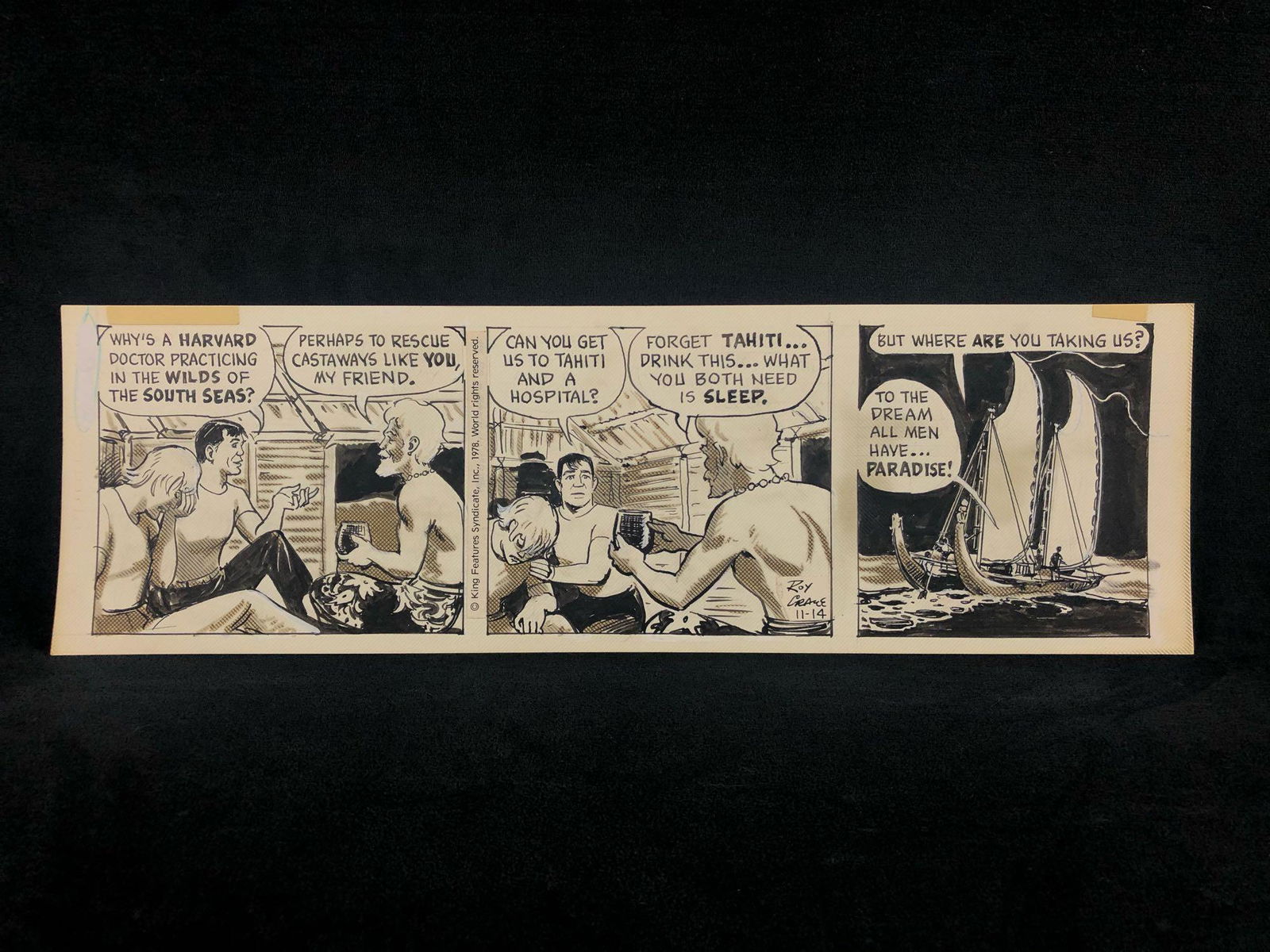 Roy Crane "Buz Sawyer" Sunday Comic Strip Original Art: Henry Schlensker (as Roy Crane) Buz Sawyer 11-14-78 16.25 x 4.75 image pencil/ink on bristol board signed in great condition. Royston Campbell Crane, who signed his work Roy Crane, was an American car