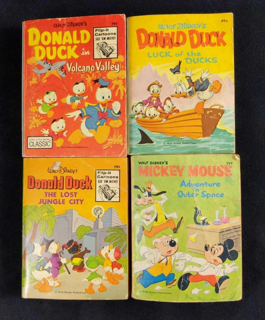 4 Disney Donald Duck Mickey Mouse Big Little Books: This lot consists of: (1) Donald Duck: The Lost Jungle City. Along with the story, it's also a 'Flip It Cartoon'. Book has some shelf-wearing and the pages have some discoloration. (1) Donald Duck: Vo