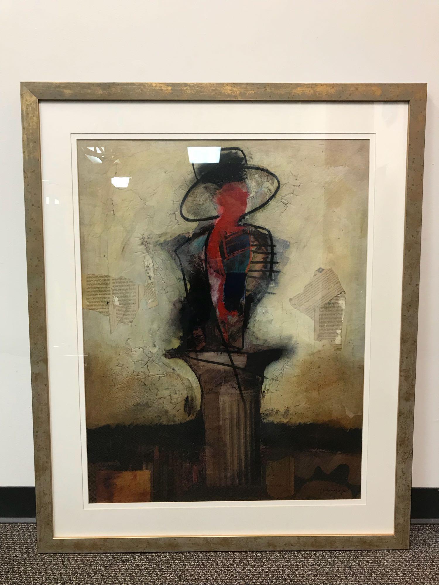 Original Artwork of Mixed Media and Signed by Antonio: Original Artwork, Mixed Media, Signed by Antonio Dojer; a large original piece by the Cuban artist Antonio Dojer (1971 - ). The work is double matted and glazed in large wood frame. It appears to be m