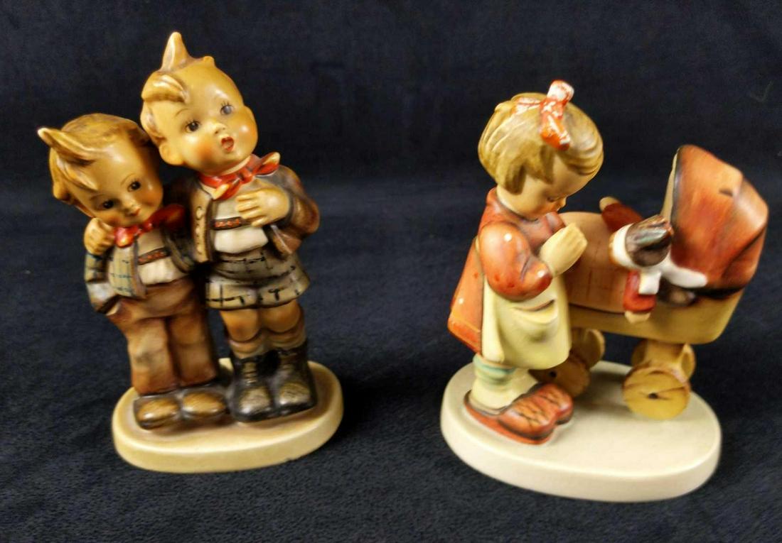 3 Vintage Goebel Hummel Cute Animals Figurines: This lot includes: (1) Doll Mother #67 HUM. TMK-3. Figurine is approx 3 1/2" x 2 1/2" x 5". Bottom has some crazing and girl's bow and doll's hair has some wearing/paint loss. (1) (Rare) Max And Morit