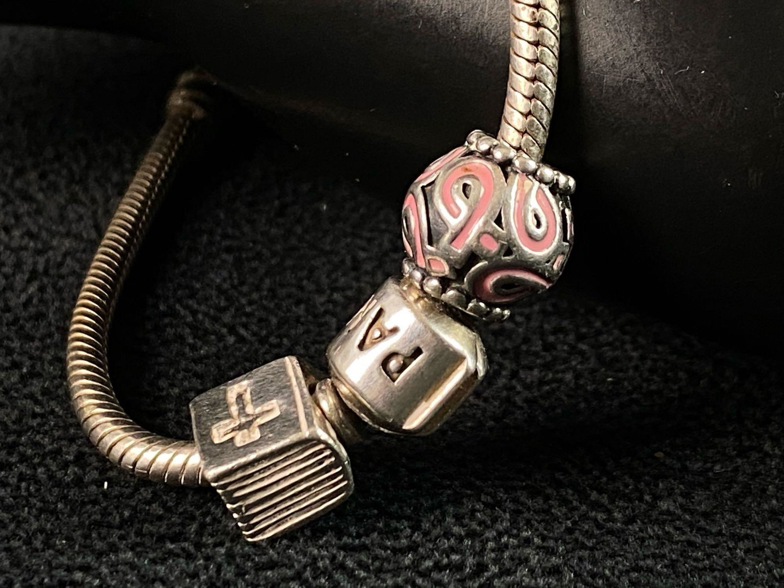 Authentic Designer PANDORA Sterling Bracelet & 3 Charms: Authentic Designer PANDORA Sterling Bracelet & 3 Charms All our vintage - antique jewelry pieces are tested and researched prior to listing. Please view all our pictures they are part of our descripti