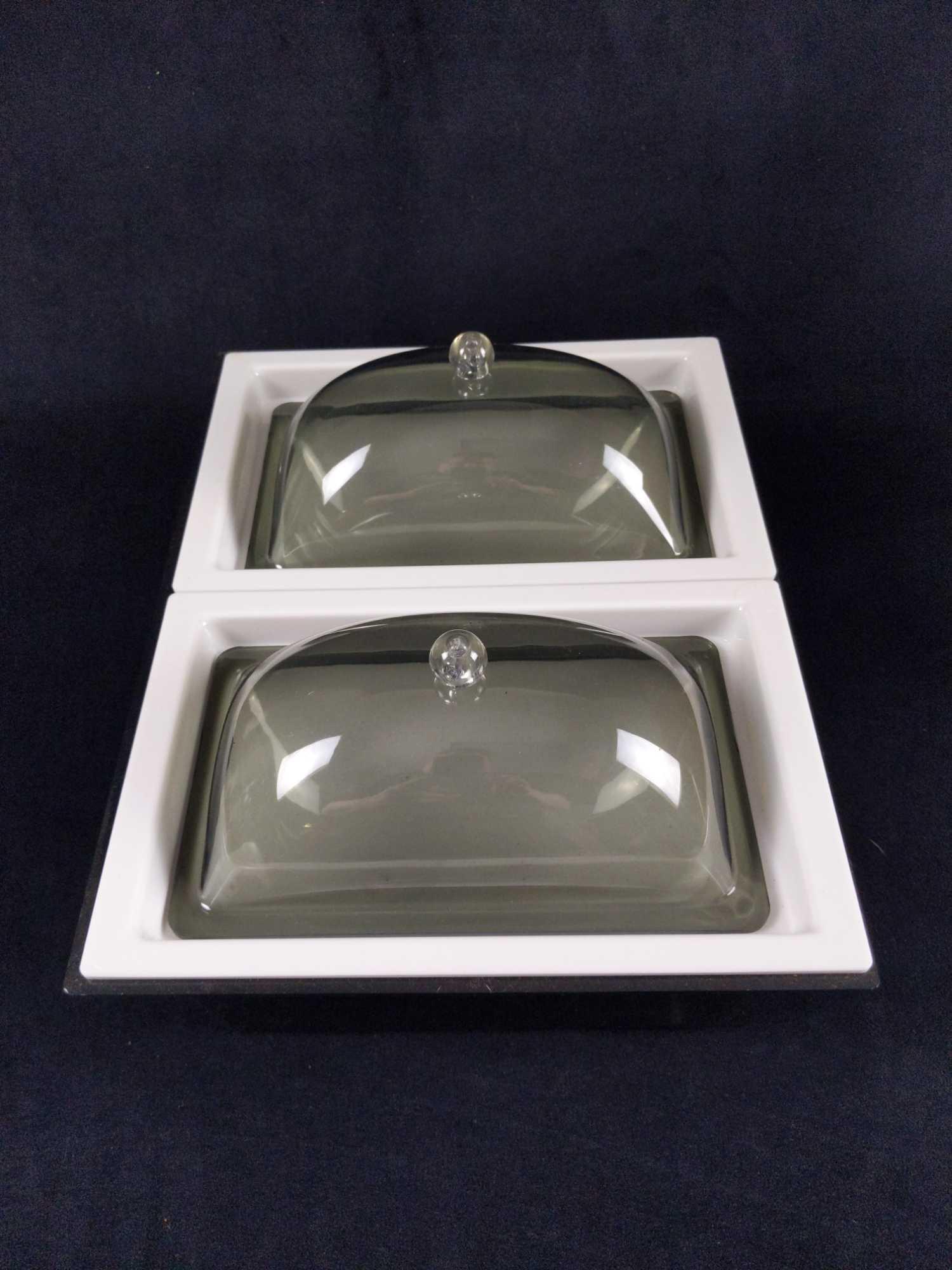 Vintage Thermalene Dome A Lene Server In Box: Dome-A-Lene server HOT/COLD Food Two COMPARTMENTS. In the original box. Model D/L 2. Comes with original instructions. From Deland, Florida. Original box is approx 13" x 10" x 5". Server is approx 12