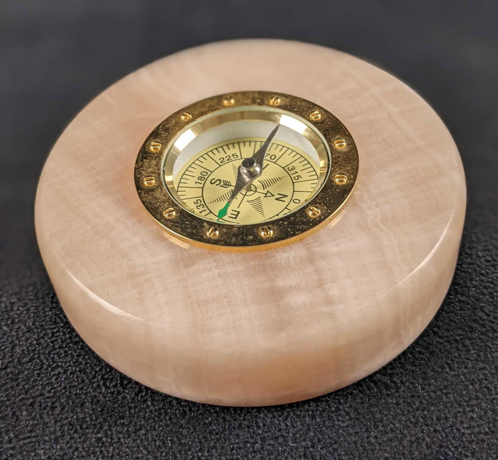 Vintage Nautical Alabaster Marble Compass: Vintage Nautical Alabaster Marble Compass. Maker and date of creation is unknown. Is approx 3 1/2" x 3 1/2" x 1" and is a good, vintage condition with slight wear. Also makes a good paperweight.