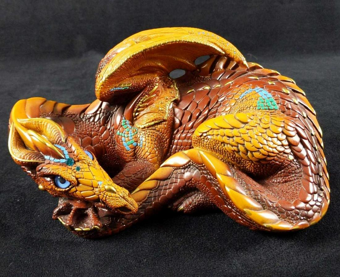 Retired Windstone Brown Turquoise Mother Dragon: Windstone Editions Mother Dragon Brown/Orange Turquoise And Gold Highlights. She is made of a cast gypsum stone (a form of very hard, dense plaster). She was painted with acrylic paint and sealed with