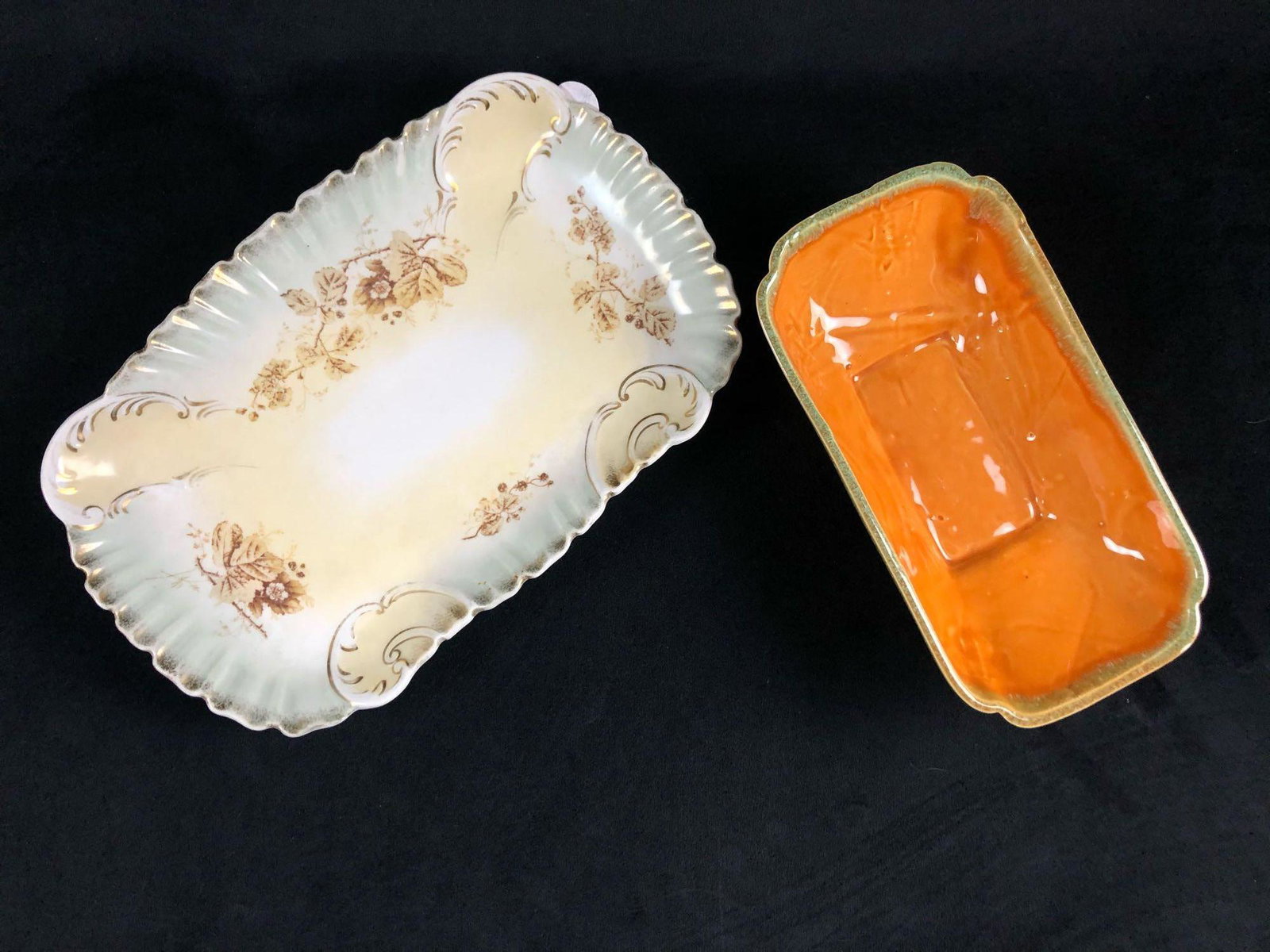 Serving Platter KPM Germany Mix Lot Of 2: This lot features two rectangle platters. There are no known cracks, chips or crazing. The following items are as follows: (1) KPM Germany platter features a scalloped pie crust rim with Baroque accen