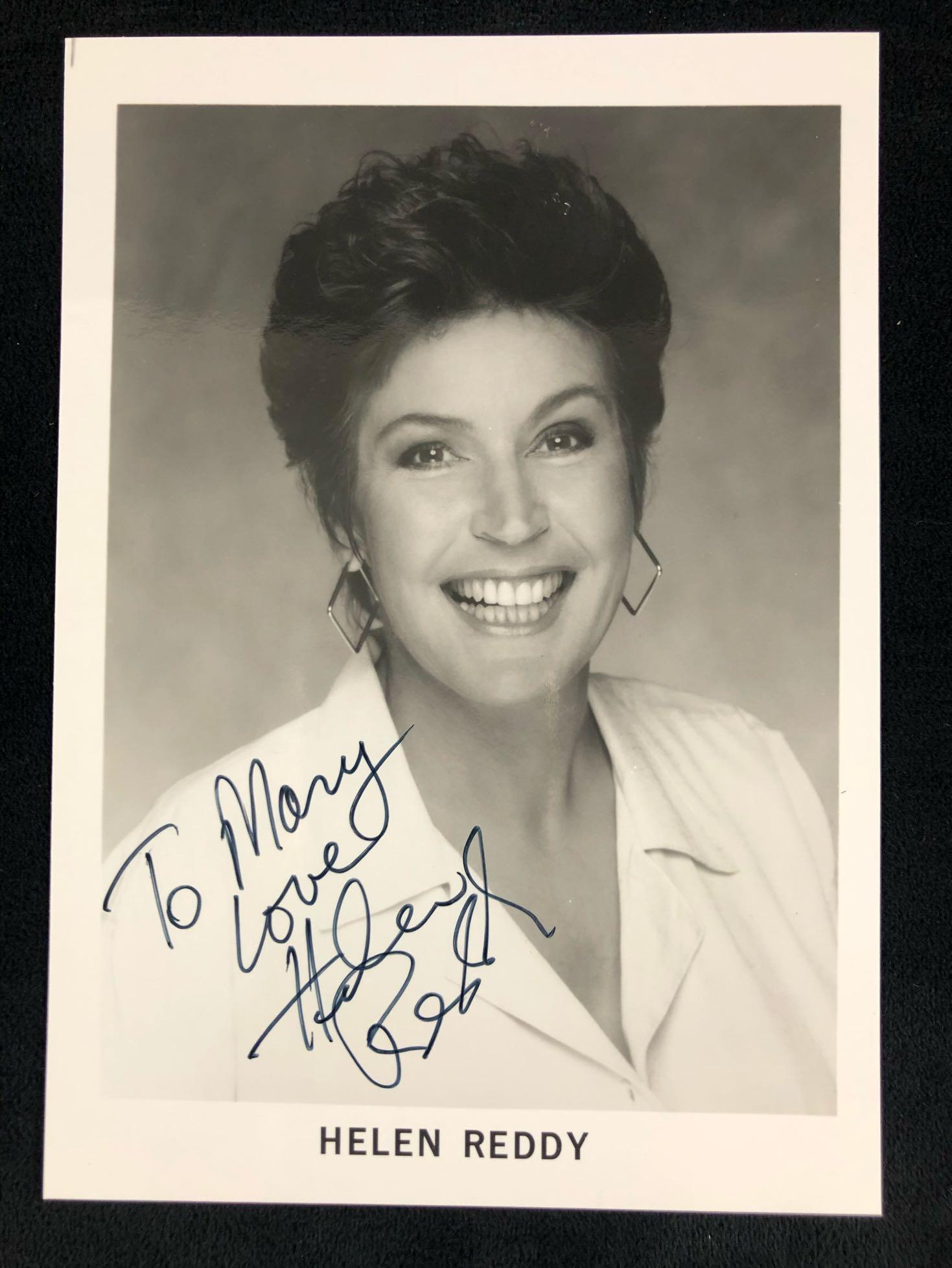 Autographed photo of Helen Reddy, Singer, Actress: From the collection of an Avid Collector of Celebrity Autographs. No COA. We don't guarantee or warrant any signatures.