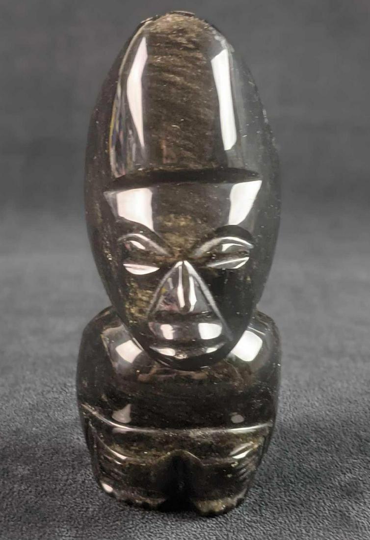 Vintage Tiki Polished Black Hand Carved Marble Totem: Here is a fun little fella that would look tiki-riffic in your home bar or living room. This is a hand-carved black marble Tiki figurine. The front is very polished while the back is not. Figurine is 