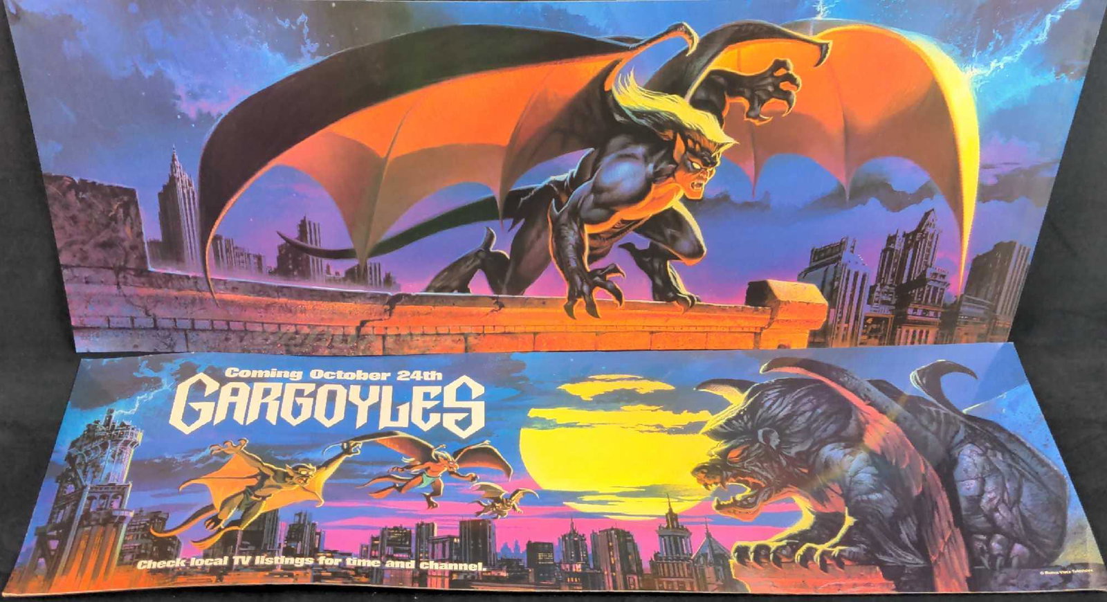Two Rare Disney Gargoyles Bus Advertising Signs: Two Rare Disney Gargoyles Bus Advertising Signs Here are two advertising signs, Disney used these inside their buses to tell guests about new shows, movies, and theme park attractions. This lot includ