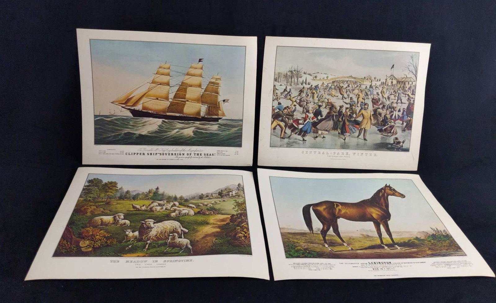 Vintage Currier And Ives Litho Prints Lot Of Four: This lot of Currier & Ives Prints are all in good. vintage condition with some light corner creases and light markings due to age and storage. Prints are approx 15" x 12". counting the white border. W