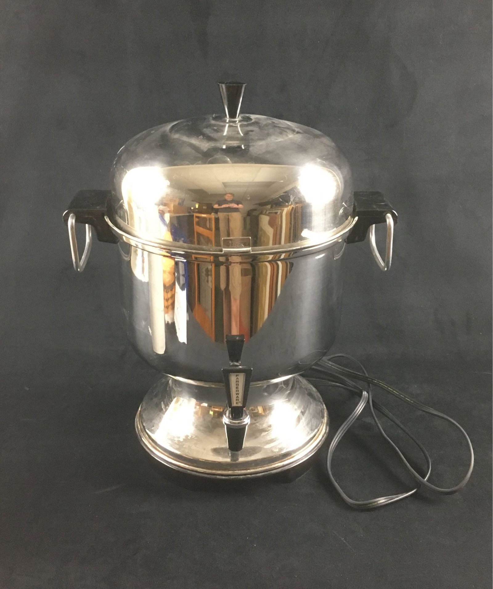 Vintage Farberware Model L 1360 36 Cup Urn Style Coffee: Vintage Farberware Model L 1360, 36 Cup Urn Style Coffee Percolator; this large percolator is in very good condition. The finish is bright, it appears ready to brew up a pot of java, make it strong pl