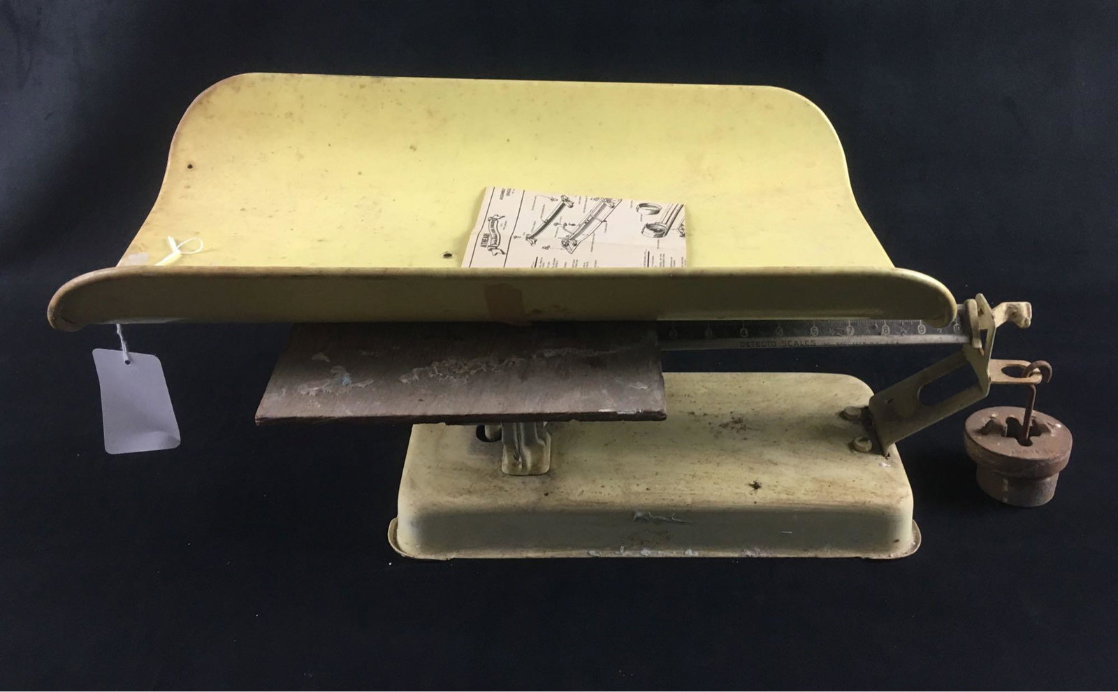 Vintage Detecto Beam Type Baby Scale, Marked: Vintage Detecto Beam Type Baby Scale, Marked; by Jacobs Bros.Co. of Brooklyn, NY, USA. This scale is complete including the original 12 oz. weight pan and an additional 12 oz. weight. All is in good c