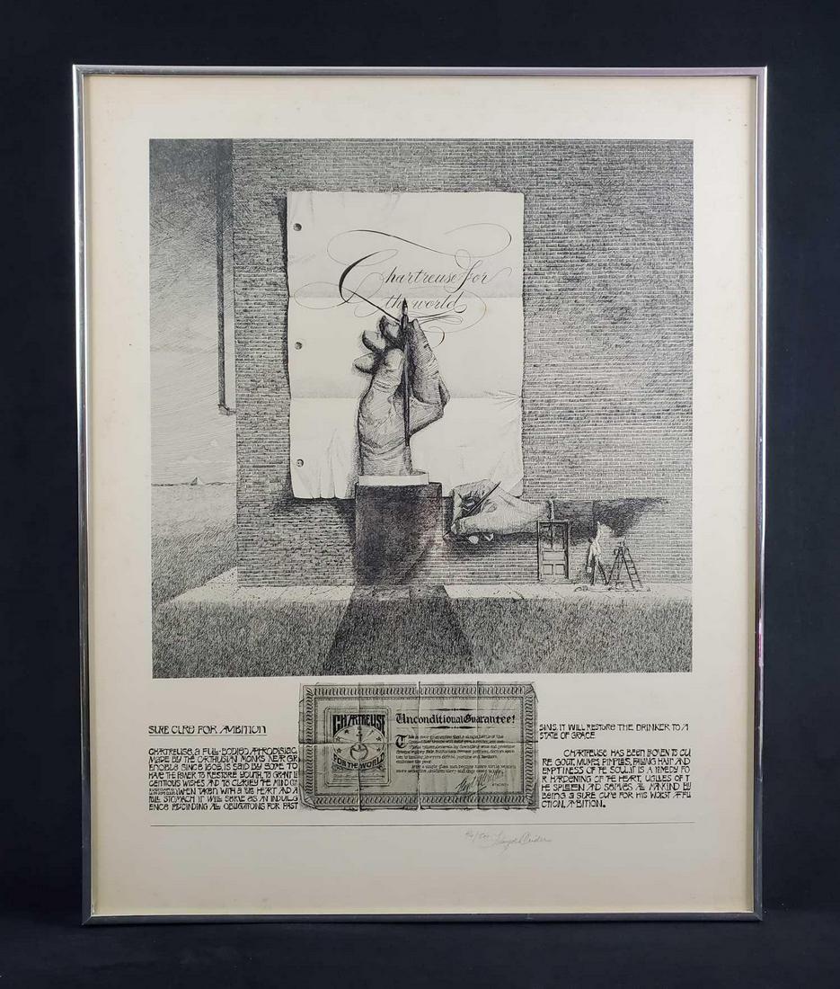 Chartreuse For The World LE Etching by Floyd A. Crider: This etching titled "Chartreuse for the World' is a limited edition numbered 46 out of 500 by Floyd A. Crider. Signed and numbered in pencil on the bottom right. This picture depicts a graffiti artist
