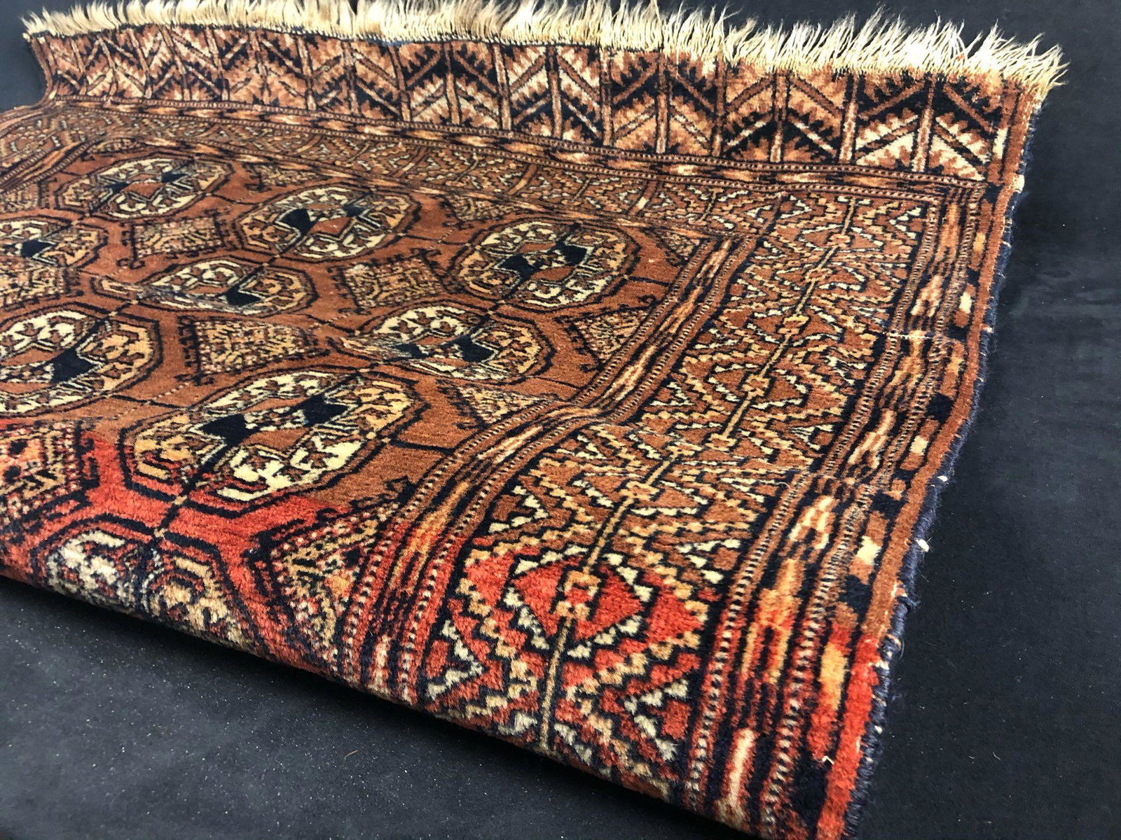 Antique Hand Noted Geometric Wool Oriental Prayer Rug: Antique Hand Noted Geometric Wool Oriental Prayer Rug 41" x 47". This classic rug shows very light sings of wear and fading as pictured,but in good condition.