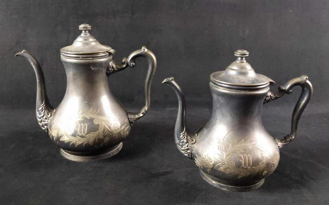Two Vintage American Silver Co Silverplate Kettles 140: This lot includes: (1) Large Vintage American Silver Co Silverplate Kettle. This is approx 9 1/2 " x 4" x 9". (1) Small Vintage American Silver Co Silverplate Kettle. This is approx 9" x 4" x 8". Both