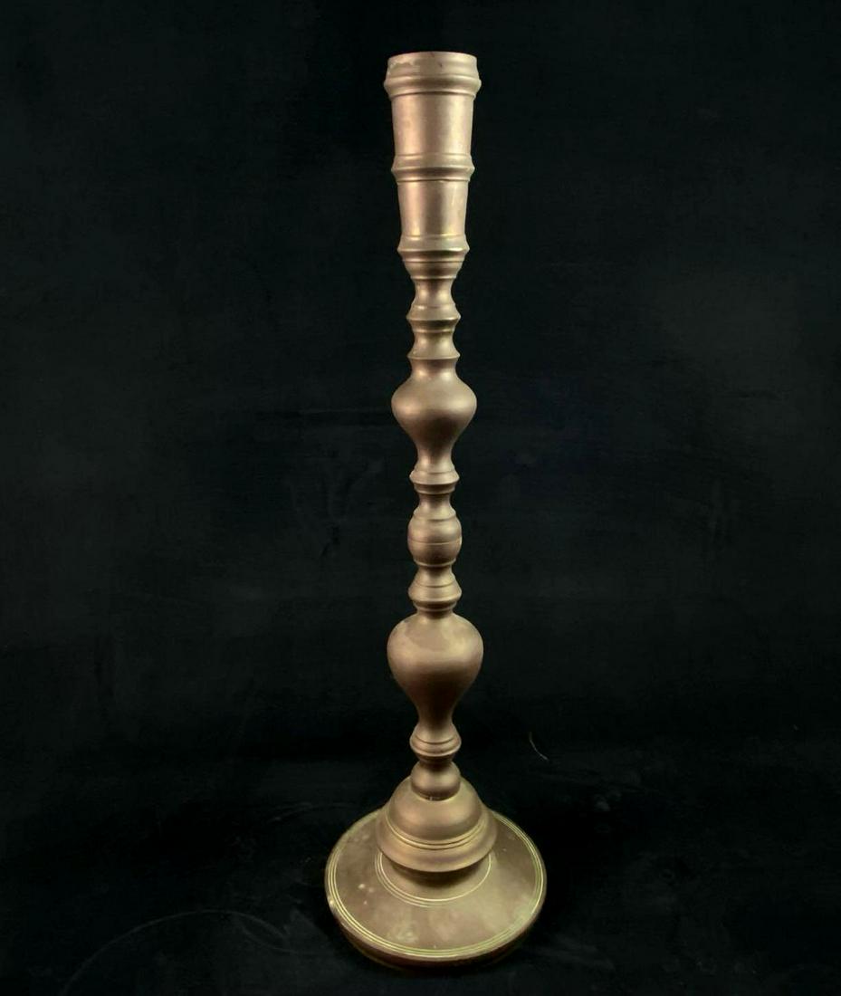 Antique Brass Large Floor Candlestick Candle Holder: Antique Brass Extra Large Floor Candlestick Candle Holder Church Alter Fireplace DETAILS: Solid Brass 30" Tall 8" Round Base 6 lbs Stunning Patina Shows Its True Age Screw Off Sections As Pictured Gre