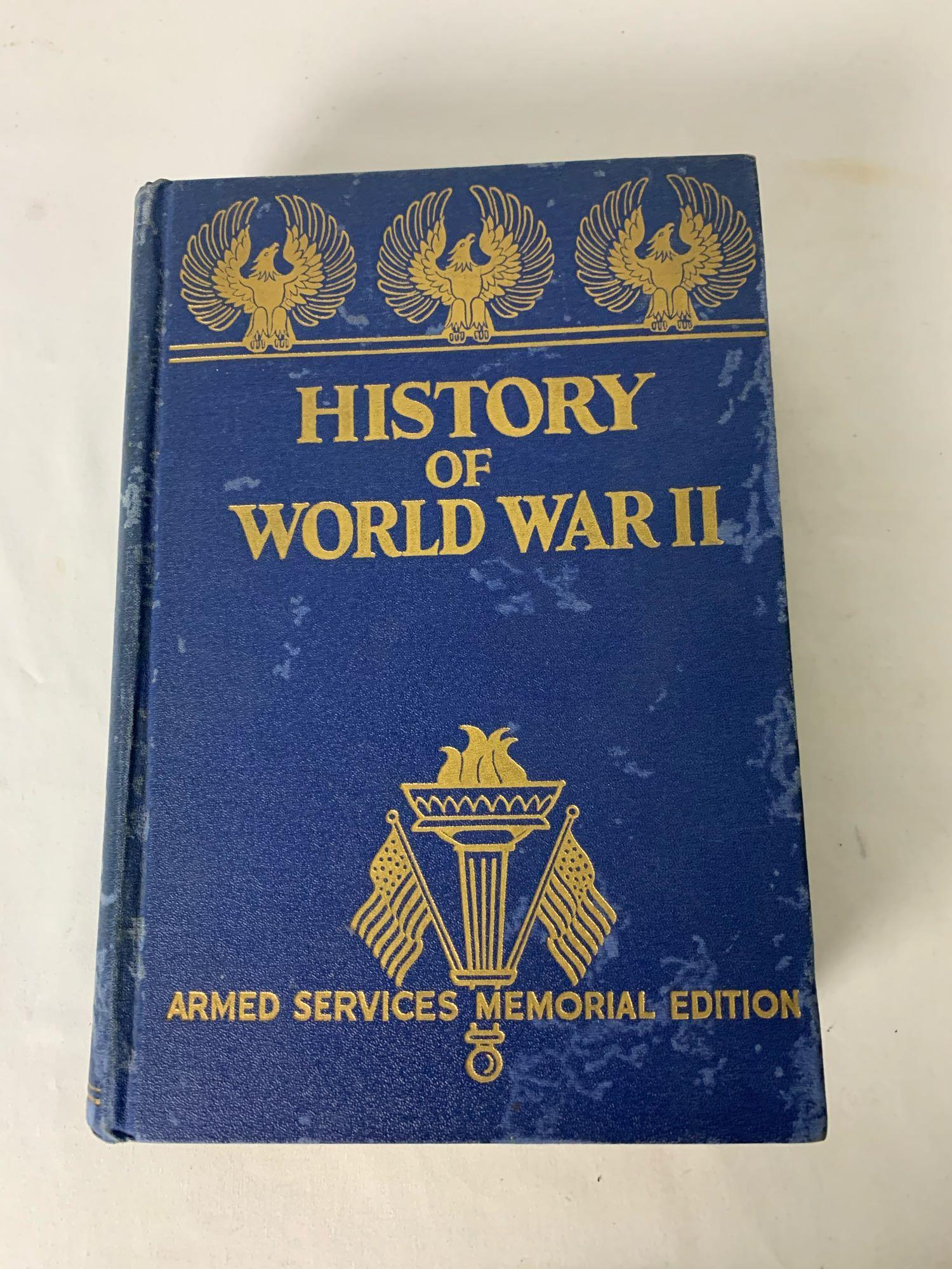 Hardcover" History of World War 2Armed Services: Hardcover" History of World War 2Armed Services Memorial Edition" copyright 1945 By Ann Woodward Miller Condition: Fair, front, side and back hard cover have some damage. Please see photos. Measuremen