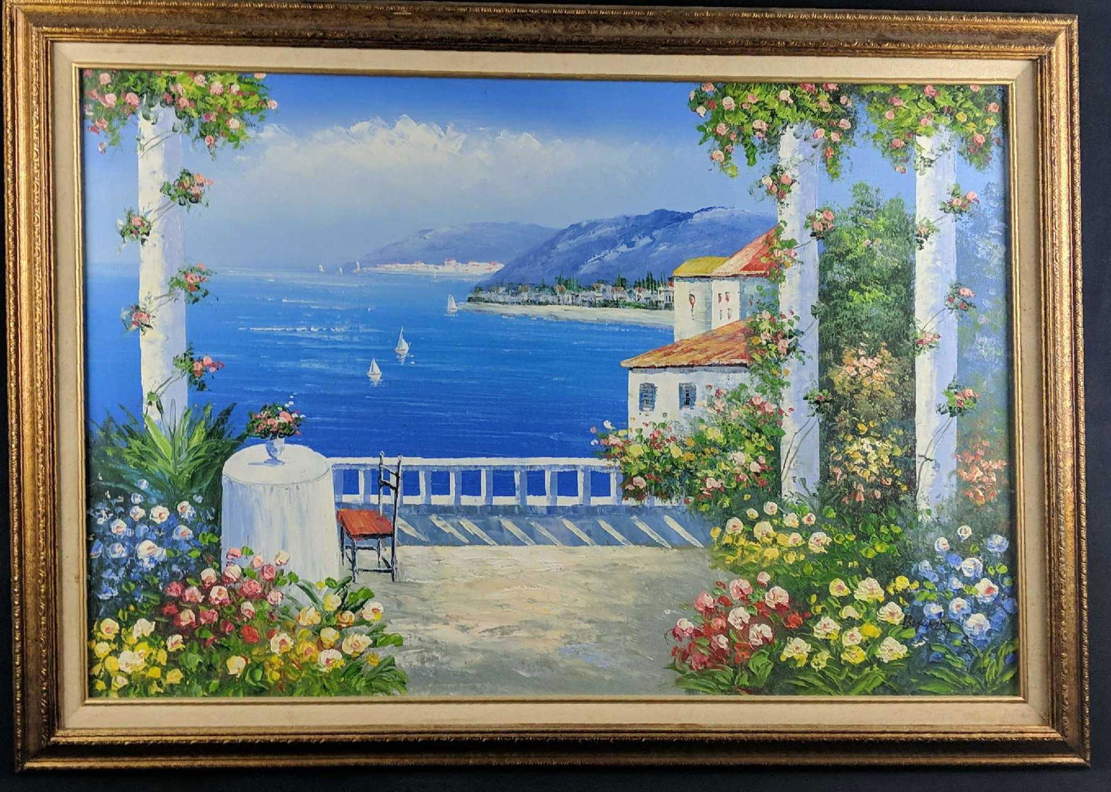 Original Framed Oil On Canvas Seaside Pillars Scene (1 of 5)