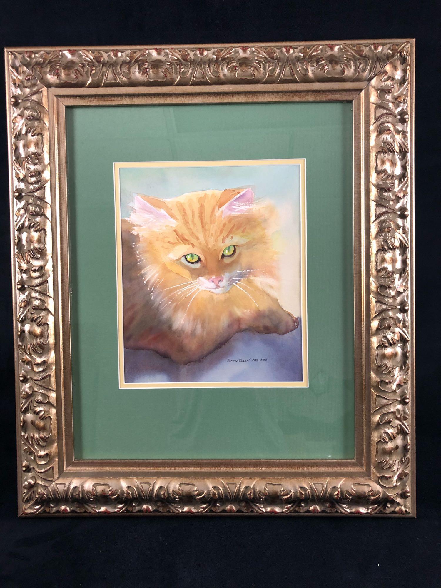 Vintage Signed Patrick D Clark Subject Cat Water Color (1 of 3)