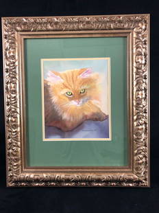 Vintage Signed Patrick D Clark Subject Cat Water Color: Vintage Signed Patrick D Clark Subject Cat Water Color Original Painting . This stunning orange and white cat water color is in excellent condition with no damage and bright colors. Painting frame mea