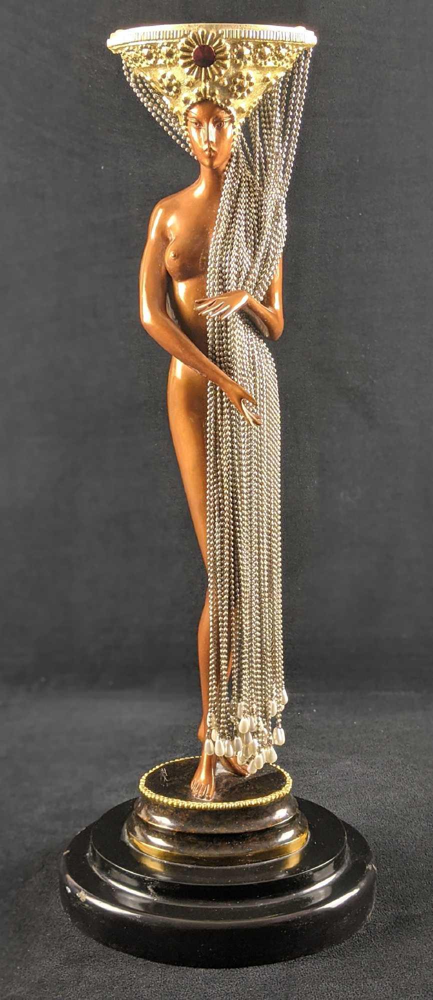 Erte Bronze Sculpture No 1 Limited Ed Art Deco W3: Large Erte (Romain de Tirtoff) Bronze Sculpture No 1 Original Art Deco. #342 out of #375. Is approx 8" x 7" x 20". The statue is in good, used condition with some markings/wearing on the sculpture's p