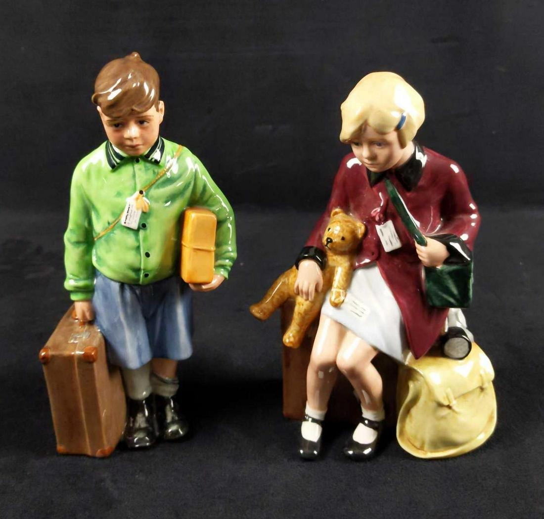 Rare Royal Doulton The Girl And Boy Evacuee: Par Of The Children Of The Blitz Series. This lot includes: (1) The Boy Evacuee. #86 out of #9,500. Modeled by Adrian Hughes. Issued 1989. Is approx "3 x 3" x 8". Figure is in good, vintage condition 