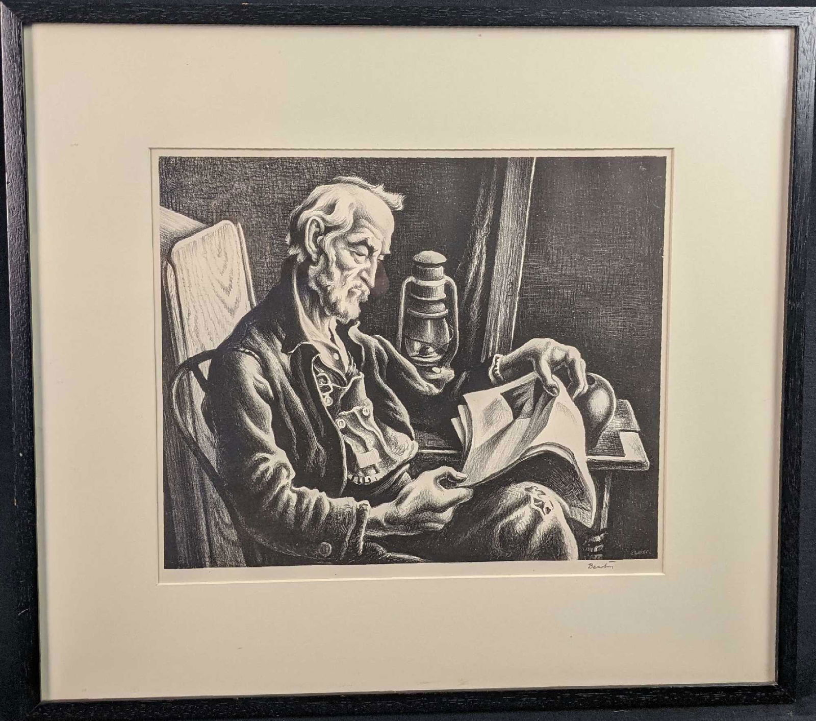 Thomas Hart Benton Old Man Reading Signed Lithograph (1 of 6)