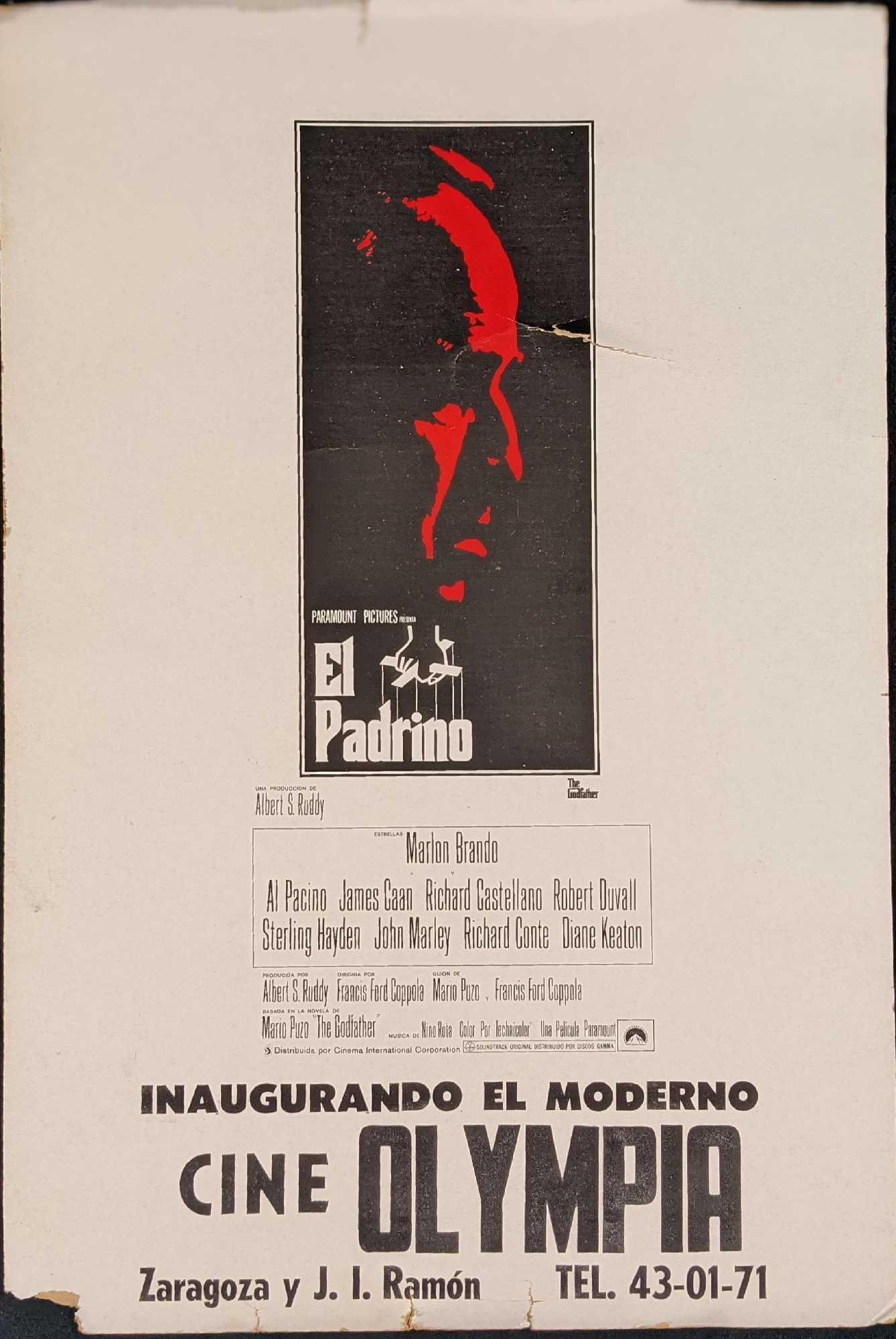 Original Godfather Italian Window Card Poster 1972: Original Godfather Italian Window Card Poster From 1972. The poster is approx 10 3/4" x 17 3/4". The poster is in a good, vintage condition with some rips on the end and one near the center. With a go