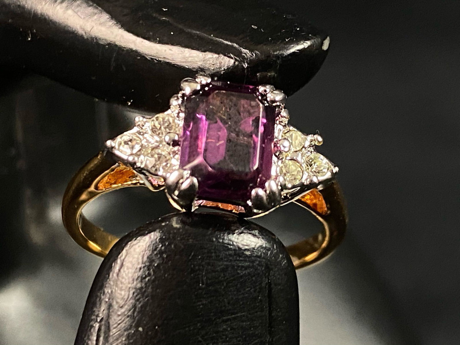 Vintage Gold Electroplated Solitaire Amethyst Ring: Vintage Gold Electroplated Solitaire Amethyst Ring All our vintage items are tested and researched prior to listing. Please view all our pictures they are part of our description . Good luck Happy Bid