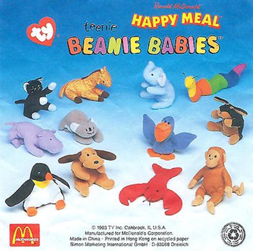 12 McDonalds Happy Meal Teenie Beanie Babies 1998: Here is a full set of 1998 Retired McDonalds Happy Meal Teenie Beanie Babies all in their original packaging. With the exception of "Inch" the Inchworm, all are sealed in their bags. Each bag is appro