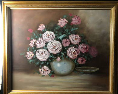 Original Vintage Still Life Flowers Oil Painting By: Vintage Still Life Flowers Oil Painting By Andrew .This vibrant painting is in excellent condition measures 51" x 43" includes no provenance or paperwork.