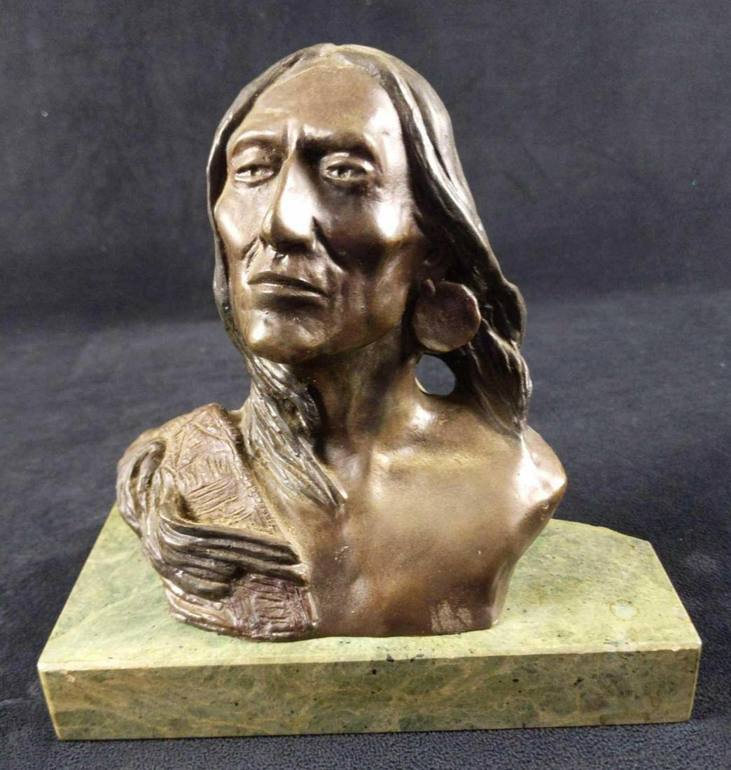 C M Russell American Indian Bronze Bust With Base (1 of 7)