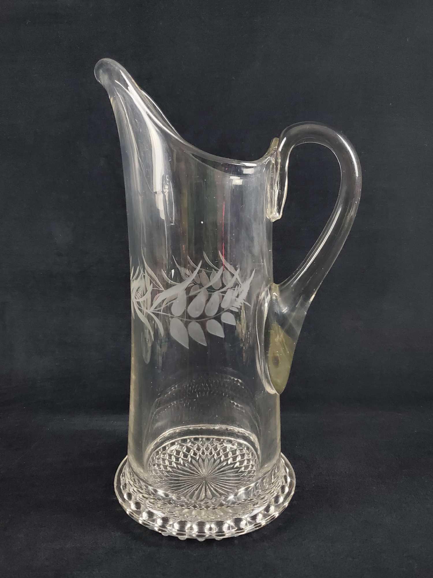 Vintage Clear Etched Glass Decanter Pitcher (1 of 9)