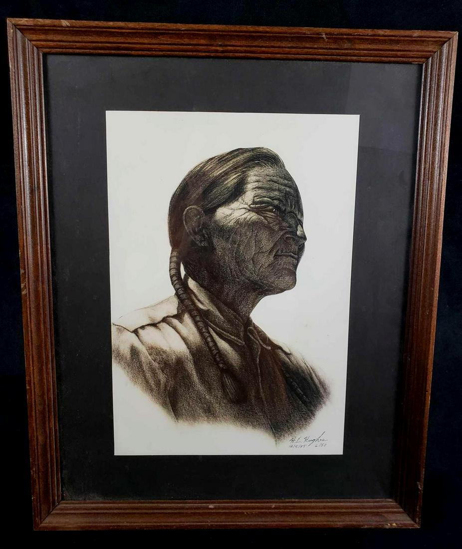 HE Hughes 1985 Native American Framed Signed Lithograph (1 of 7)