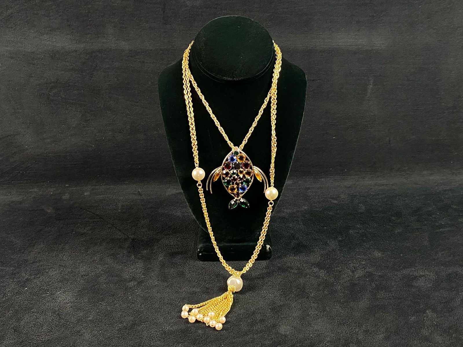 Vintage Gold Plated Fish & Pearl Necklace Lot (1 of 6)