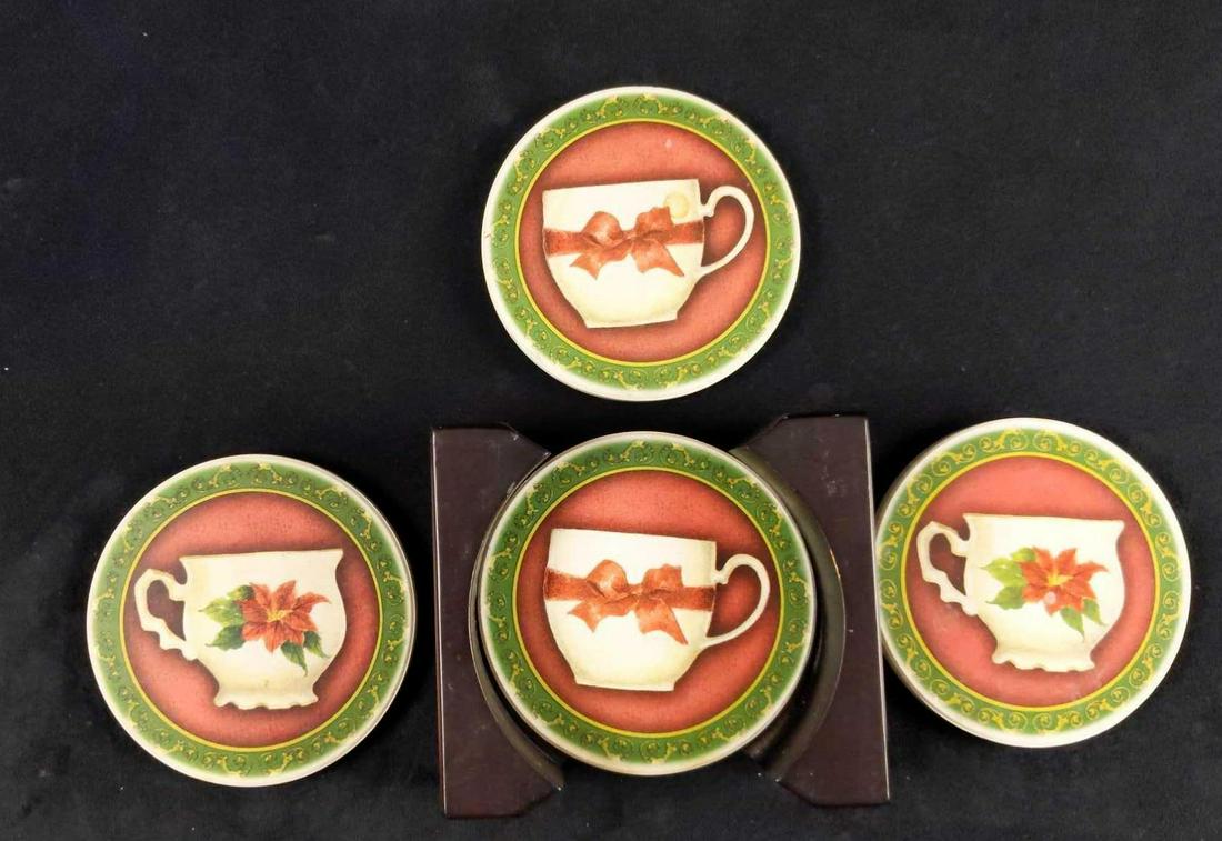 Four Ceramic Christmas Mug Coasters With Stand (1 of 3)